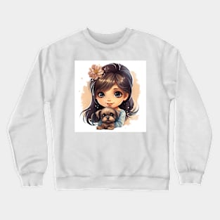 Cute girl with a puppy Crewneck Sweatshirt